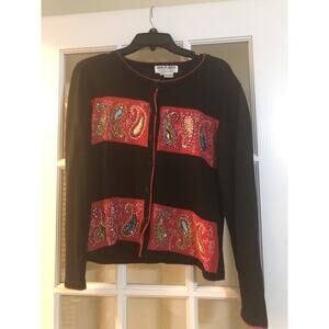 JACK B. QUICK - Beaded & Embroidered - Black & Red - CARDIGAN SWEATER size PM